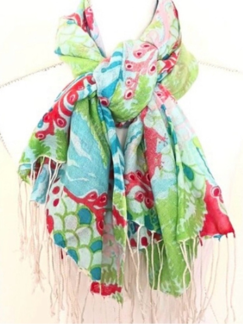 Lilly Pulitzer Murfee Scarf Cashmere Checking In Gecko Print